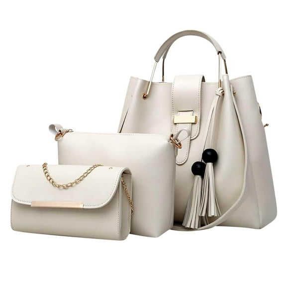 JeashCHAT 3 Pcs Women's Bag Set, Leather Purses and Handbags Tassel Top Handle Satchel Shoulder Tote Bag Fashion Crossbody Bag for Ladies