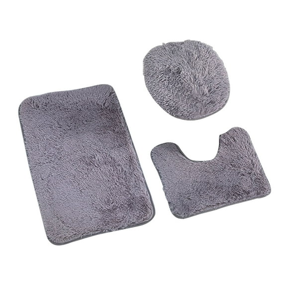 JeashCHAT 3 Piece Bathroom Rug Set Super Soft Non Slip Toilet Carpet Absorbent Plush Bath Mat Solid Color Bathroom Toilet Floor Mat , Dark Gray