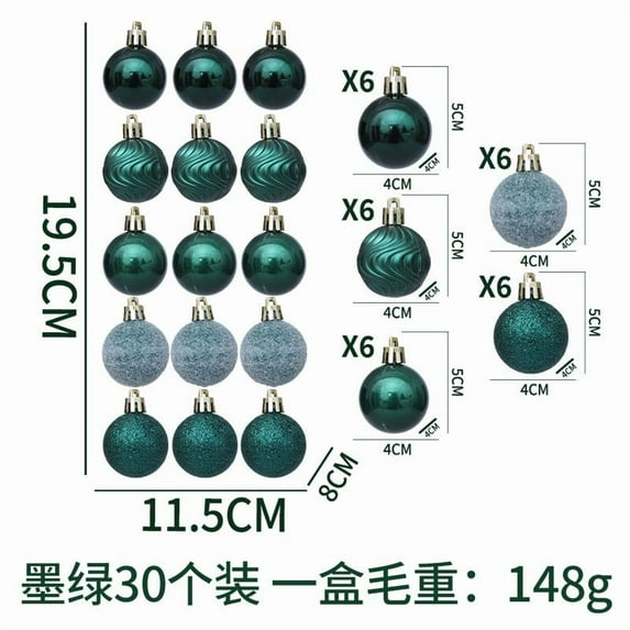JeashCHAT 30 Pcs Mini Christmas Balls Ornaments for Xmas Tree, 1.57 Inch Small Shatterproof Christmas Tree Decorations Hanging Ball for Holiday Wedding Party Decoration, Green