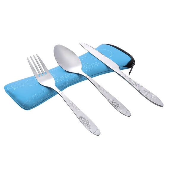 JeashCHAT 3Pcs Stainless Steel Fork Spoon Tableware Travel Camping Cutlery Dinnerware