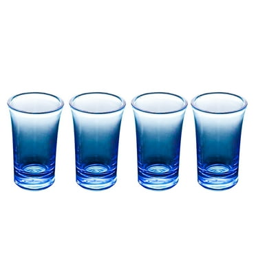 JeashCHAT 4 Pcs Acrylic Stemless Wine Glasses Clearance, 35ML Water Tumblers, Made of Shatterproof Plastic, Reusable Small Drinking Glasses for Wine Beer Juice, Blue