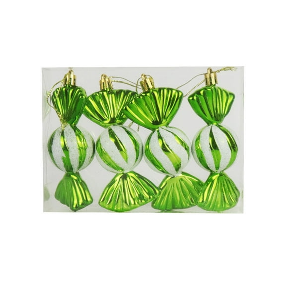 JeashCHAT 4 Pcs Christmas Candy Ornaments Set, Glitter Candy Shaped Hanging Baubles Christmas Tree Decorations Hanging Candy Pendant with Rope Holiday Party Supplies