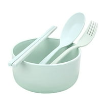 JeashCHAT 4 Pcs Dinnerware Set, Plastic Bowl with Chopsticks Spoon Fork, Lightweight Wheat Straw Cereal Bowls Cutlery Set for Kitchen Party Travel Camping, Reusable Soup Bowl Ramen Bowl, Green