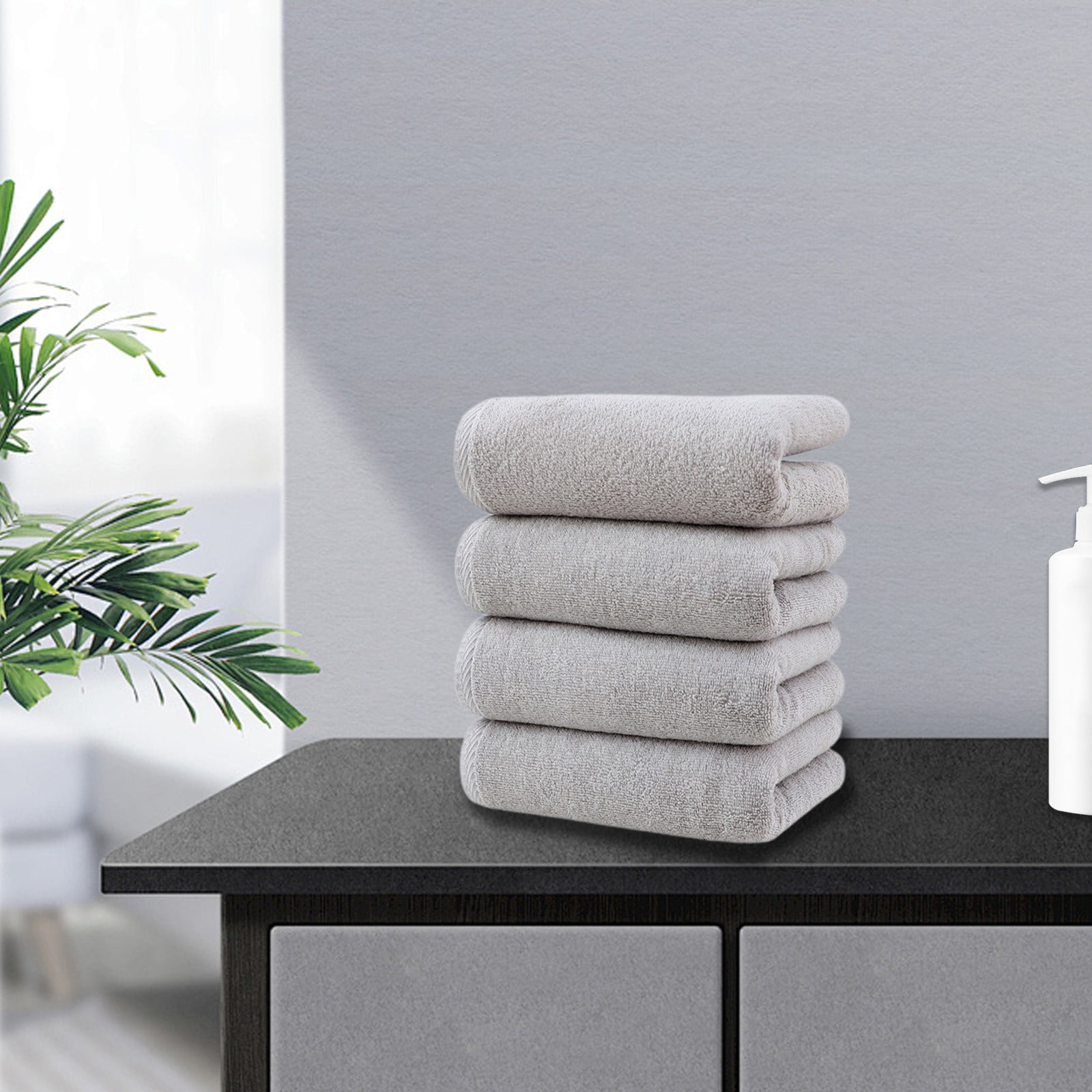 JeashCHAT 4 Pcs Hand Towels Set, Cotton Hand Towel Face Towel Washcloth, Super Soft Highly Absorbent Quick Dry Towels for Bathroom Gym Shower Hotel, 13.8"x30.7", Gray