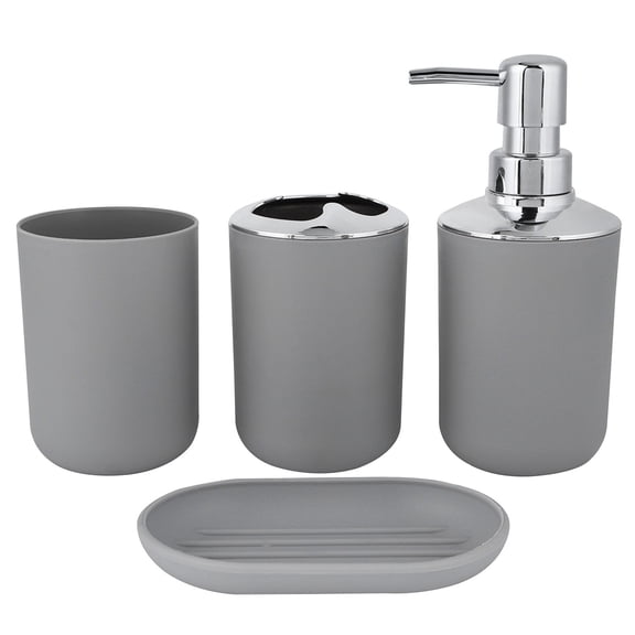 JeashCHAT 4-Piece Bathroom Accessory Set , Includes Soap Dispenser, Toothbrush Holder, Toothbrush Cup, Soap Dish - Bathroom Countertop Decor Accessories (Gray)