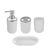 JeashCHAT 4-Piece Bathroom Accessory Set , Includes Soap Dispenser, Toothbrush Holder, Toothbrush Cup, Soap Dish - Bathroom Countertop Decor Accessories White