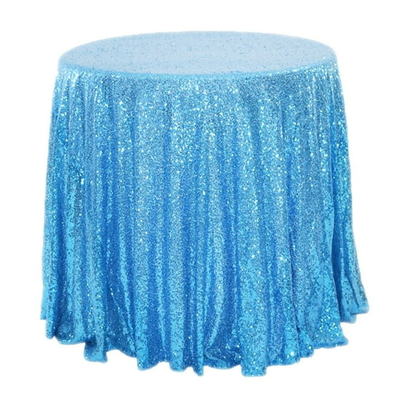 JeashCHAT 47 Inch Round Sequin Tablecloth, Glitter Table Cover Party Table Cloth Birthday Wedding Banquet Christmas Holiday Dinner Table Cloth Decorations, Sky Blue