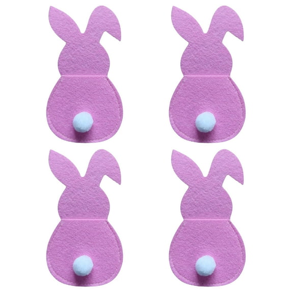 JeashCHAT 4Pcs Easter Bunny Utensil Cutlery Holders Pouch Bags Silverware Holder Bag Utensil Sleeve for Knife Forks Easter Table Decoration Wedding Birthday Party