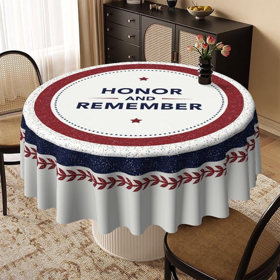 JeashCHAT 4th of July 60 Inch Round Tablecloth, Waterproof Fabric Circle Table Cover, Patriotic Red White Blue Tablecloth for BBQ Picnic Independence Day Party Kitchen Dining Room