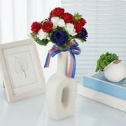 JeashCHAT 4th of July Artificial Flowers Patriotic Memorial Bouquet Red White and Blue Silk Peonies Daisies Flowers Fake Flowers Decorations for Home Party Table Centerpiece Vase Cemetery Decor