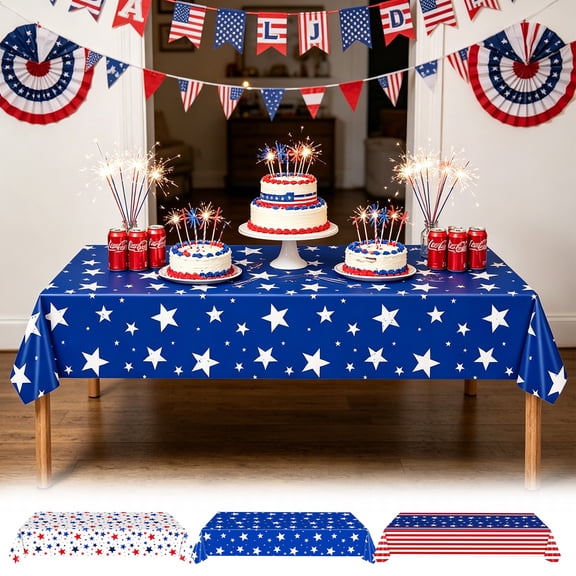 JeashCHAT 4th of July Decorations, 108" x 54" Disposable Plastic 250th Anniversary Tablecloth, Rectangular Patriotic Table Cover Independence Day Party Supplies