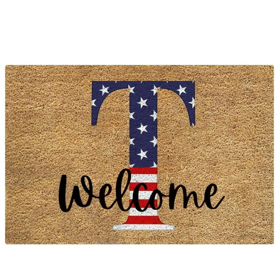 JeashCHAT 4th of July Patriotic Doormat Decor Independence Day Welcome Door Mat Stain Resistant Rug Entryway Porch Floor Mat Decorative Welcome Mat for Home Bathroom Kitchen (Letter T)