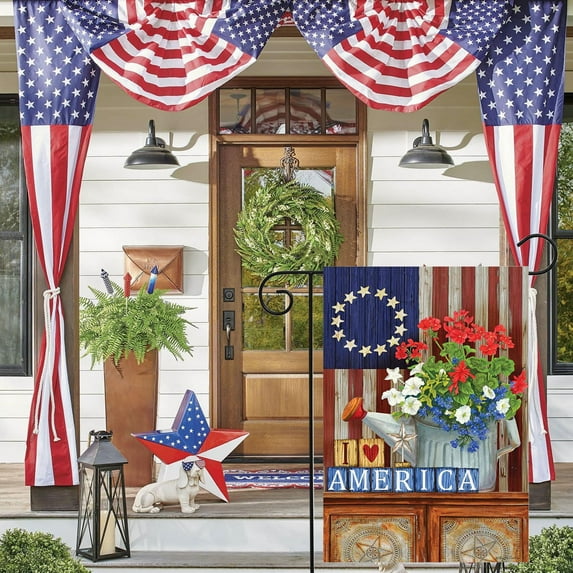 JeashCHAT 4th of July Patriotic Garden Flag Double Sided Outside, Memorial Day Independence Day American Flag House Yard Patio Outdoor Decorations, 12x18 Inch