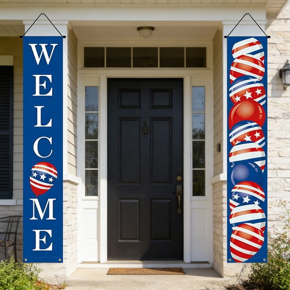 JeashCHAT 4th of July Decorations Banners Porch Sign Outdoor Hanging Banners Front Door Wall Decor, 71"x12"