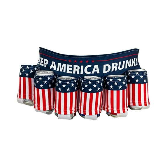 JeashCHAT 4th of July Patriotic Beer Belt American Stars and Stripes Beer Belt Holder Unisex Independence Day Party Themed Beverage Beer Belt