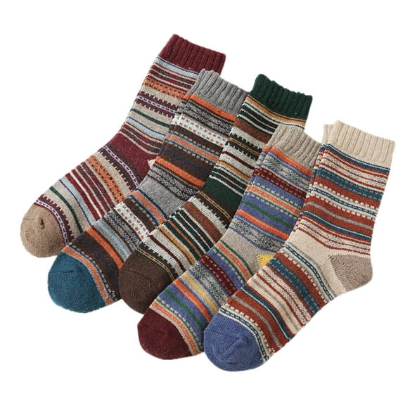 JeashCHAT 5 Pack Women Fashion Vintage Print Cotton Patchwork Middle Tube Socks Stockings