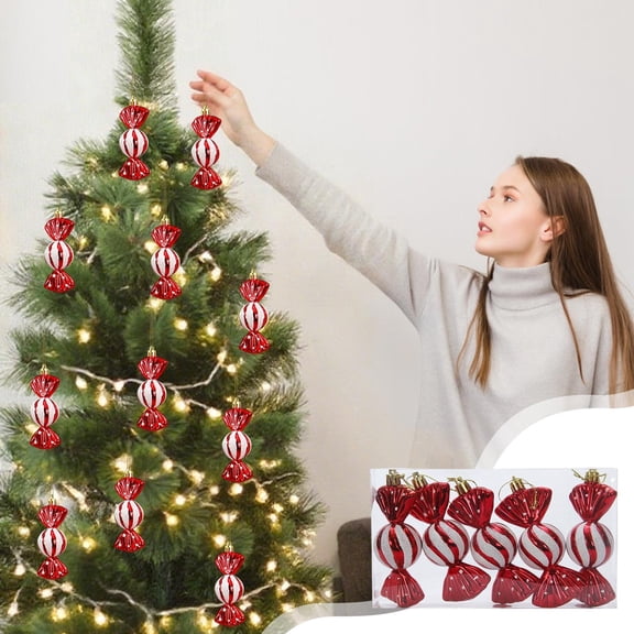 JeashCHAT 5 Pcs Candy Christmas Ornaments Christmas Tree Decorations Glitter Plastic Candy Cane Hanging Ornaments Set Xmas Birthday Wedding Party Supplies