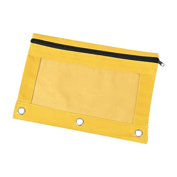 JeashCHAT 5 Pcs Pencil Pouches for 3 Ring Binder, 3-Holes Zipper Pencil Pouches, Pencil Case with Clear Window, Pencil Bag with 3 Reinforced Grommets College Office Supplies, Yellow
