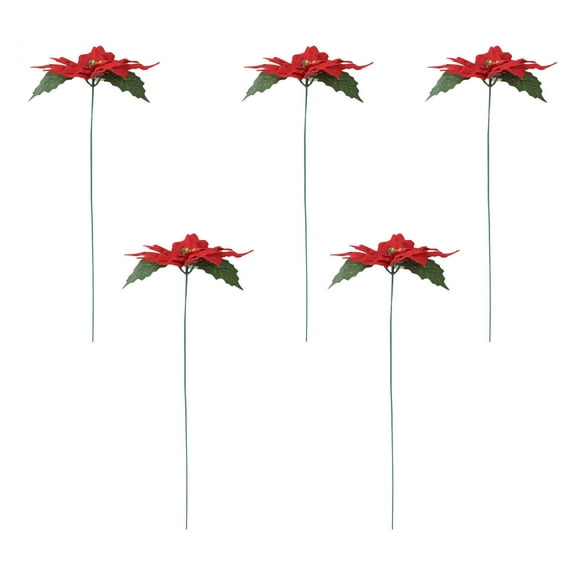 JeashCHAT 5 Pcs Red Poinsettia Flowers, Artificial Christmas Flowers Picks for Xmas Winter Party Holiday Flower Arrangements Home Table Centerpieces and Christmas Tree Ornaments