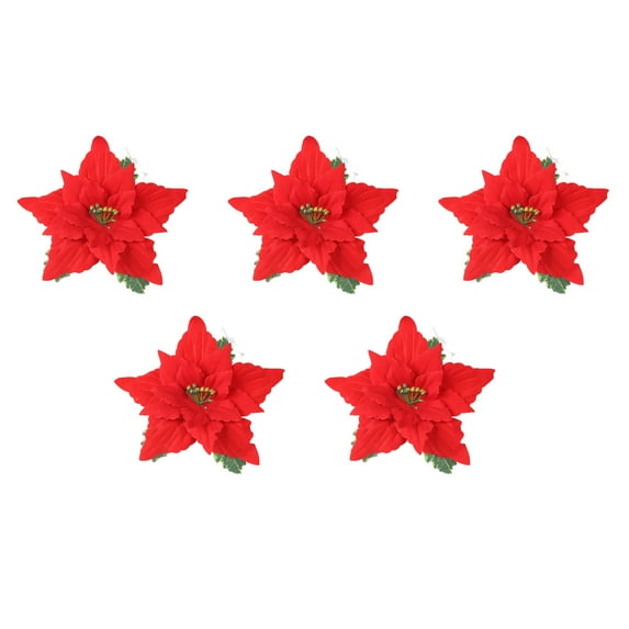 JeashCHAT 5 Pcs Red Poinsettia Flowers, Artificial Christmas Flowers Picks for Xmas Winter Party Holiday Flower Arrangements Home Table Centerpieces and Christmas Tree Ornaments