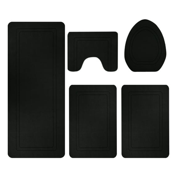 JeashCHAT 5 Piece Bathroom Rug Set, Super Soft Non Slip Absorbent Toilet Bath Mat Set - 1 Bath Rug 2 Bath Mats 1 U-Shaped Contour Toilet Rug 1 Toilet Lid Cover - Machine Washable