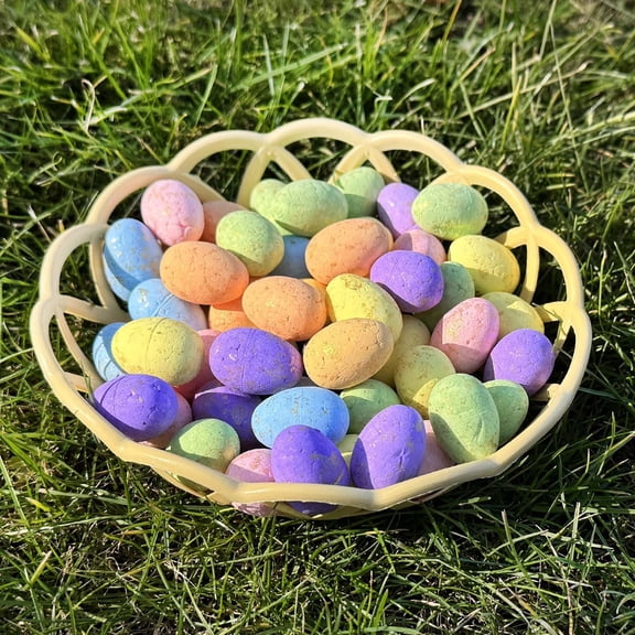 JeashCHAT 50 Pcs Mini Easter Eggs, Small Pastel Decorative Easter Bird Eggs with Basket and Mesh Bag for Easter Basket Fillers, Vase Fillers, Spring Party Gifts, Wreath Decor