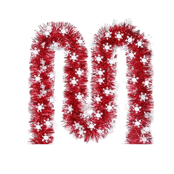 JeashCHAT 6.56 FT Red Christmas Metallic Tinsel Twist Hanging Garland with Snowflake for Home Mantel Xmas Tree Staircase Railing Holiday Party Indoor Outdoor Decorations