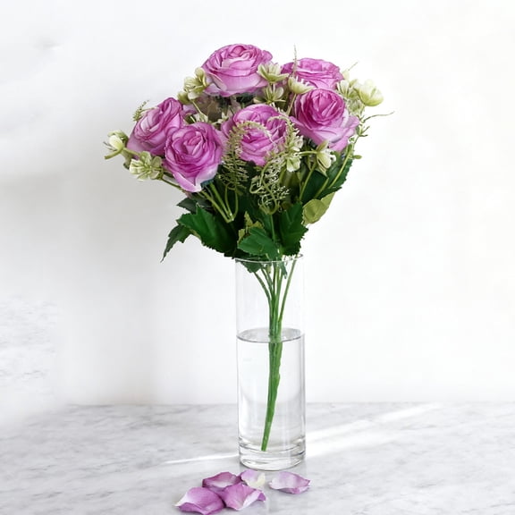JeashCHAT 6 Heads Rose Flowers Bouquet Fake Flowers, Artificial Flowers Silk Roses with Stems Bridal Wedding Bouquet for Home Party Festival Decor, Purple