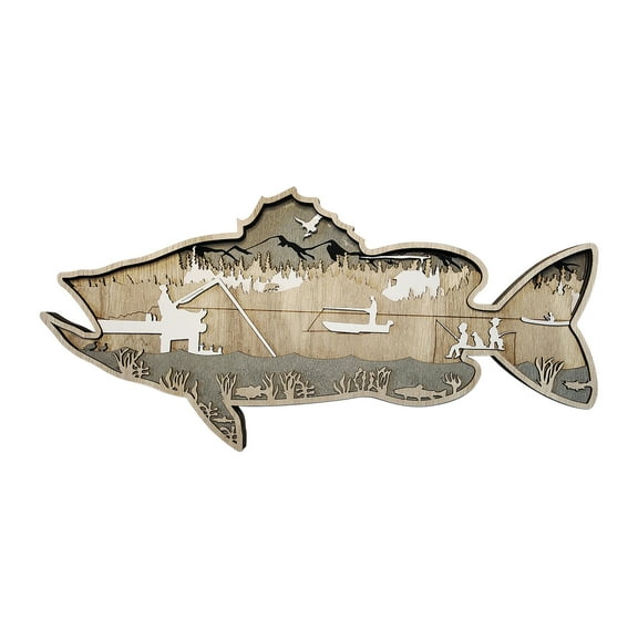 JeashCHAT 6 Layer Largemouth Bass Fish Crappie Fish Wooden Decoration Wall Art Decor