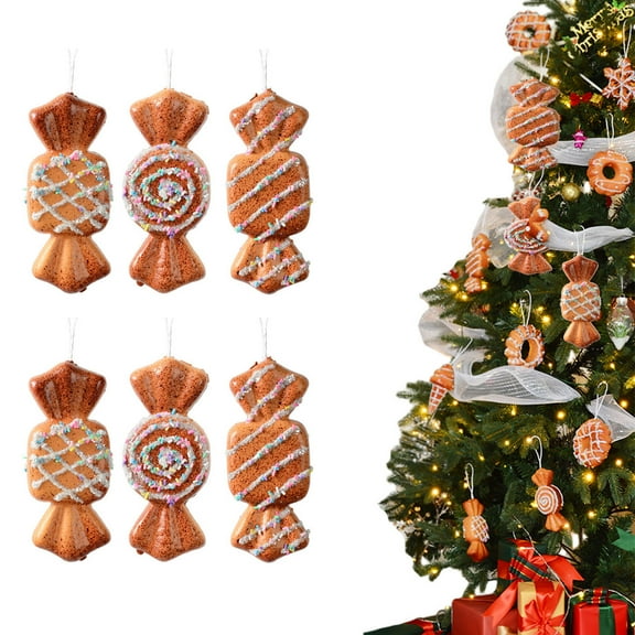 JeashCHAT 6 Pcs Christmas Dessert Ornaments, Candy/Lollipop/Donut Shaped Foam Hanging Ornaments Set, Xmas Wedding Birthday Party Supplies, Christmas Tree Decorations