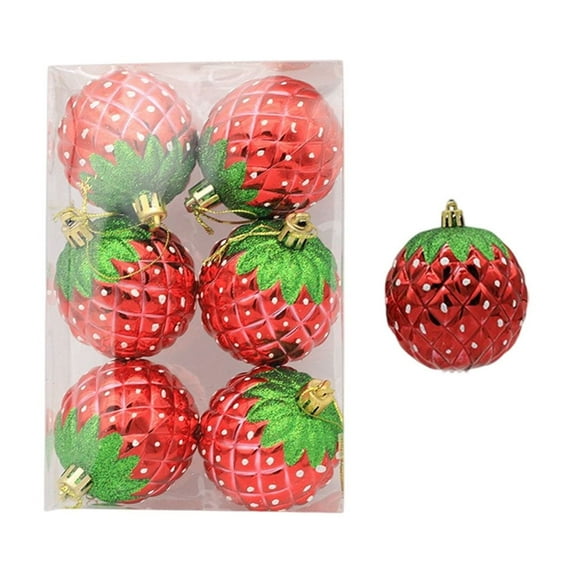 JeashCHAT 6 Pcs Christmas Strawberry Ornaments Fruit Hanging Pendant Shatterproof Strawberry Shaped Christmas Ball Ornaments Set Christmas Tree Decorations, 2.36"