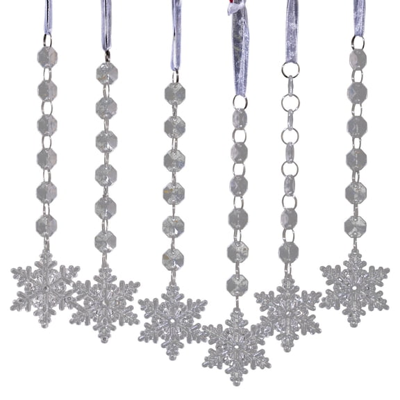 JeashCHAT 6 Pcs Crystal Christmas Ornaments Christmas Tree Decorations Hanging Acrylic Snowflake Icicle Drop Pendants Christmas Tree Ornaments Holiday Party Supplies Home Decor