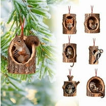 JeashCHAT 6 Pcs Forest Animals Tree Hole Christmas Ornaments, 2D Flat Acrylic Cute Forest Animal Christmas Tree Hanging Decorations, Rustic Nature-Themed Home Decor, Xmas Gifts