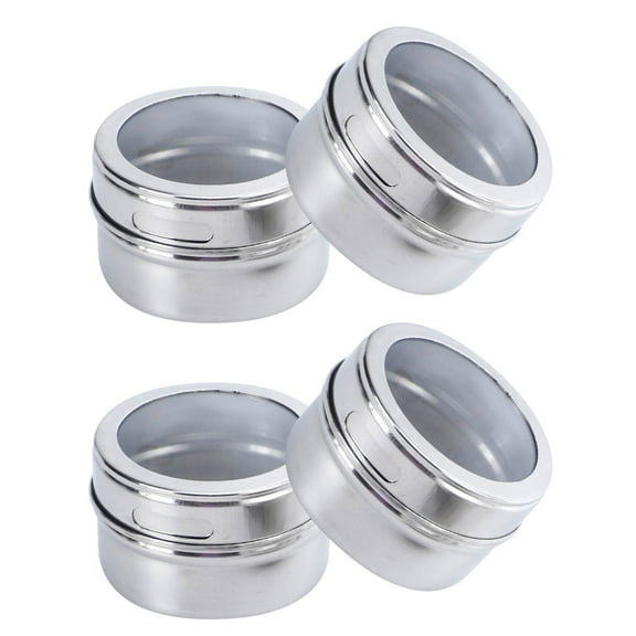 JeashCHAT 6pcs Kitchen Magnetic Spice Jars Rack Spices Storage Tins Stainless Steel Condiment Pot Seasoning Shakers Containers