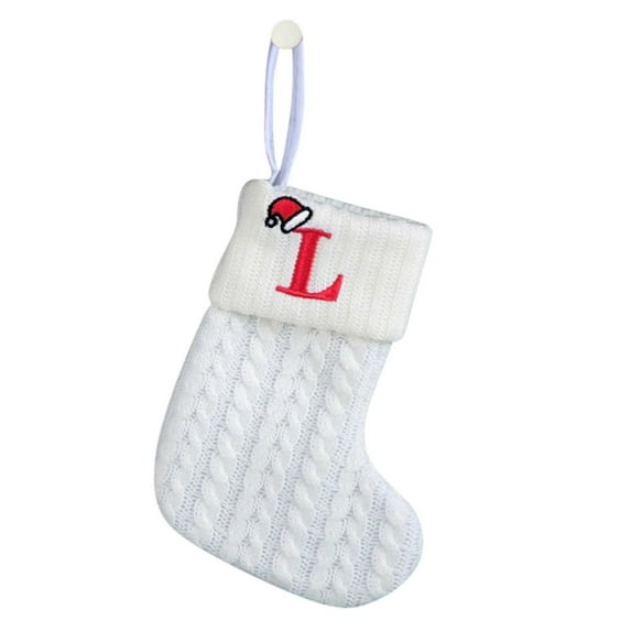 JeashCHAT 7 Inches Mini Cute Knitted Christmas Stocking Initial Monogram EmbroideWhite Xmas Stockings for Christmas Decorations Holiday Party Gift, White, Letter L