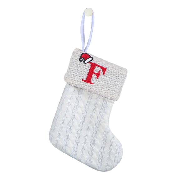 JeashCHAT 7 Inches Mini Cute Knitted Christmas Stocking Initial Monogram EmbroideWhite Xmas Stockings for Christmas Decorations Holiday Party Gift, White, Letter F