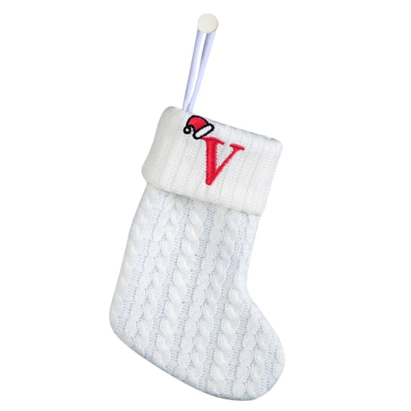 JeashCHAT 7 Inches Mini Cute Knitted Christmas Stocking Initial Monogram EmbroideWhite Xmas Stockings for Christmas Decorations Holiday Party Gift, White, Letter V