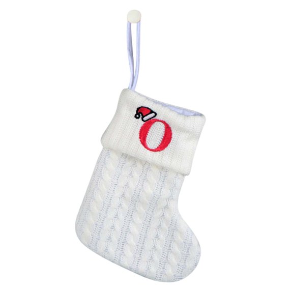 JeashCHAT 7 Inches Mini Cute Knitted Christmas Stocking Initial Monogram EmbroideWhite Xmas Stockings for Christmas Decorations Holiday Party Gift, White, Letter O