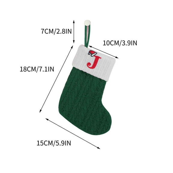 JeashCHAT 7 Inches Mini Cute Knitted Christmas Stocking Initial Monogram Embroidered Xmas Stockings for Christmas Decorations Holiday Party Gift, Green, Letter J