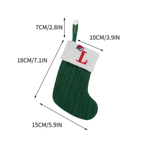JeashCHAT 7 Inches Mini Cute Knitted Christmas Stocking Initial Monogram Embroidered Xmas Stockings for Christmas Decorations Holiday Party Gift, Green, Letter L