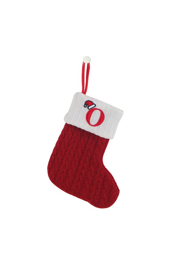 7 Inches Mini Cute Knitted Christmas Stocking Initial Monogram Embroidered Xmas Stockings for Christmas Decorations Holiday Party Gift, Red, Letter O