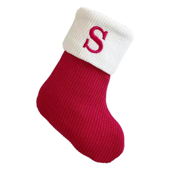 JeashCHAT 7 Inches Mini Initial Christmas Stocking, Small Embroidered Letter Red Christmas Stocking for Family Holiday Decorations and Xmas Tree Fireplace Hanging Ornament, Xmas Gifts