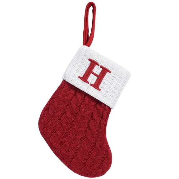 JeashCHAT 7 Inches Mini Monogram Christmas Stockings, Personalized 26 Initial Letter Red Knit Christmas Stocking Family Fireplace Hanging Ornament Xmas Holiday Party Decor Gift
