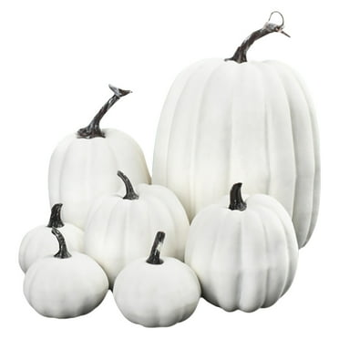 JeashCHAT 7Pcs Halloween Simulation Pumpkin Decorations Assorted Sizes Fake Pumpkin Model Thanksgiving Fall Decor for Home, White