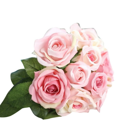 JeashCHAT 9 Heads Fake Rose Flowers Bouquet , Silk Flower Artificial Roses with Stems for Home Decor Bridal Wedding Bouquet Party Valentine's Day Centerpiece Decor (Pink)