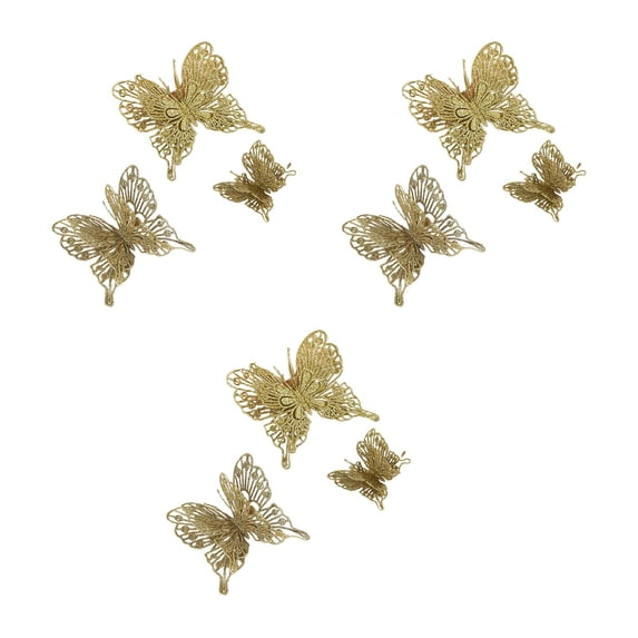 JeashCHAT 9 Pcs 3 Sizes Glitter Christmas Tree Butterfly Ornaments, Christmas Tree Decorations Hollow Butterflies with Clips, Wedding Xmas Holiday Party Decor