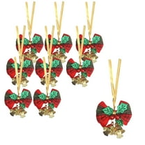 JeashCHAT 9 Pcs Christmas Mini Bows for Wreath Garland Christmas Tree Hanging Decorations, Plaid Bows Ornaments with Bells for Gift Box Present Decor, Small Bowknot Pendants