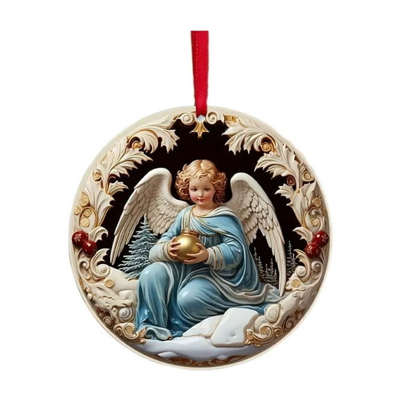 JeashCHAT Angel Christmas Ornaments, Wooden Round Hanging Pendant Ornaments for Christmas Tree Decorations, Christmas Gifts, Xmas Holiday Party Car Home Decor