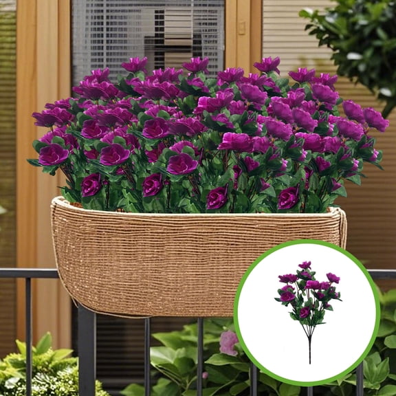 JeashCHAT Artificial Azalea Bouquet, Faux Plants Fake Azalea Flowers Spring Summer Decoration for Outdoor Home Planter Porch Patio Yard Garden Decor, Purple