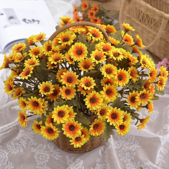 JeashCHAT Artificial Daisy Flowers Silk Flowers for Home Party Wedding Bouquet Indoor Kitchen Table Centerpiece Floral Arrangements Decor (Yellow)